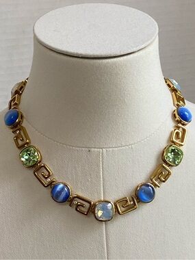 RARE Vtg 1988 BUTLER Fifth Avenue Greek Key Collar Necklace - 14k Gold Plated